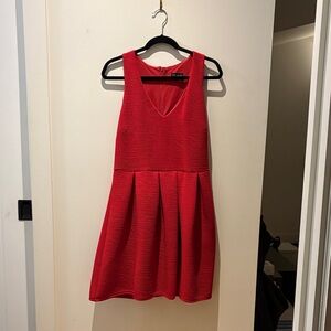 Topshop Textured Red V-Neck Dress